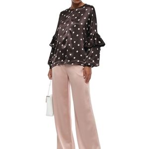 Ganni Ruffled Polka Dot Satin Blouse sz 36
